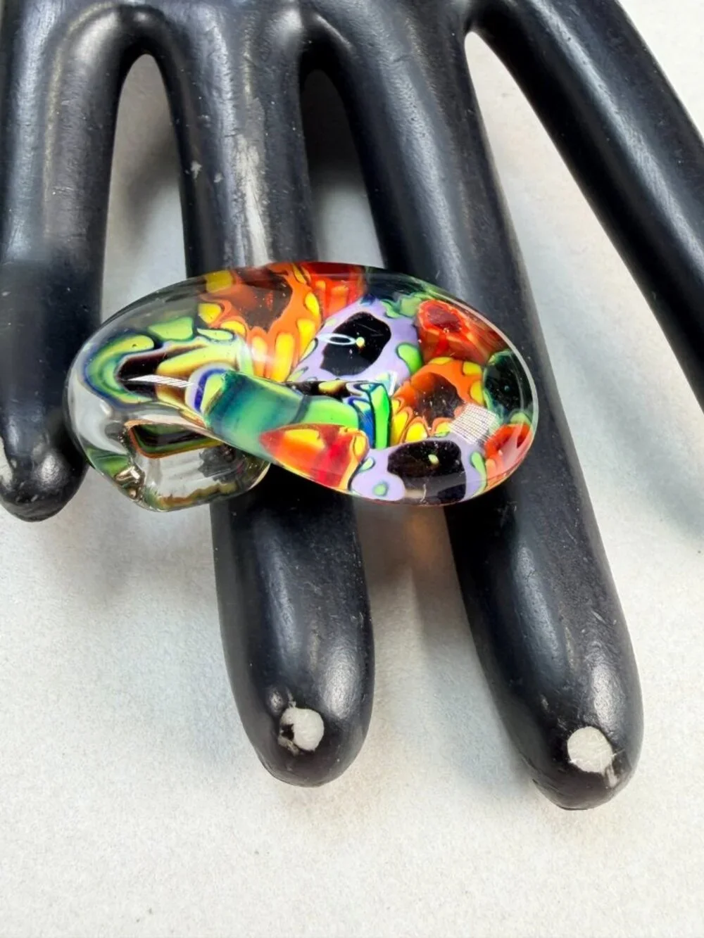 Vintage Millefiori Artisan Hand Blown Art Glass Statement Pendant Multicolor